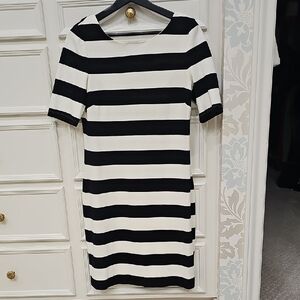 Banana Republic Black and White Striped Midi Dress